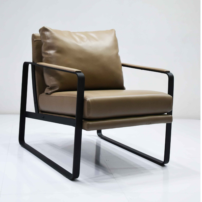 Modern Leather Accent Chair with Steel Arms